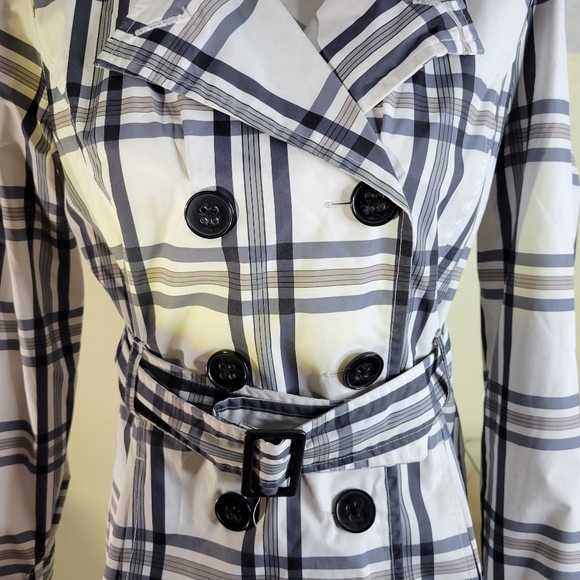 Womans Weather Tamer Short Trench Coat Black/gray/white Size Small - Picture 2 of 15